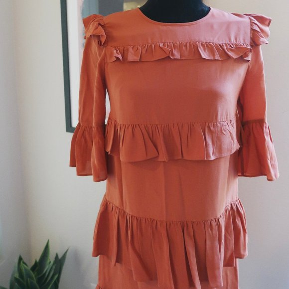 Madewell Silk Waterlily Tiered Ruffle Shirt Dress - Picture 1 of 6